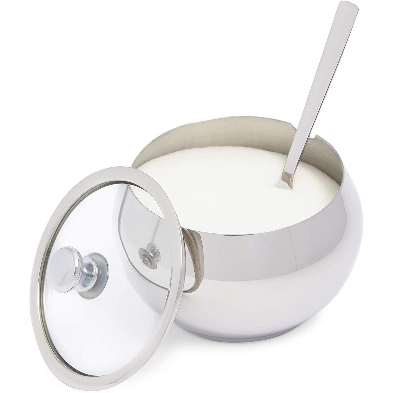 Stainless Steel Sugar Bowl with Lid and Spoon (7 oz, 3-Piece Set)